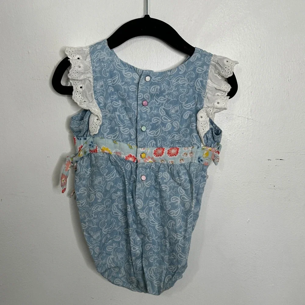 Matilda‎ Jane Baby Girls Blue Paisley Floral Eyelet Lace Bubble Romper 12-18M